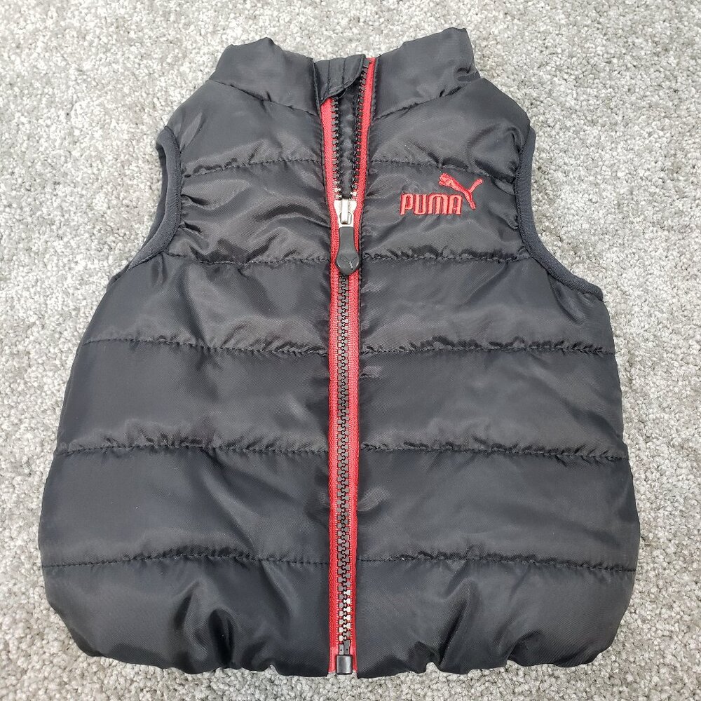 Puma Baby Boys Vest 6/9 Months 100% Polyester Black & Red Puffer Full Zip / A232